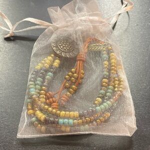 Beautiful Beaded Bracelet with Sunflower closure - Gift Pouch Included